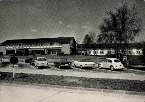 Ak Rhynern Hamm in Westfalen, Autobahn-Rasthaus  Nordseite, Gebäude, Autos, Straßenverkehr