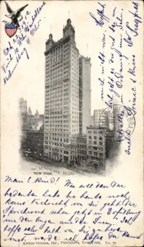 Ak New York City USA, Syndicate Building,  Hochhaus, Brief, Architektur