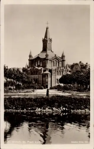 Ak Malmö Schweden, St. Pauli Kirche,  Architektur, Wasseransicht