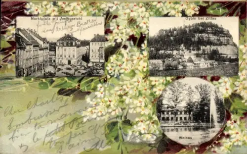 Passepartout Ak Zittau in Sachsen, Marktplatz, Amtsgericht, Weinau, Oybin