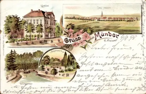 Ak Hann. Münden in Niedersachsen, Ansichten von  Badepark, Teichpartie, Gruss