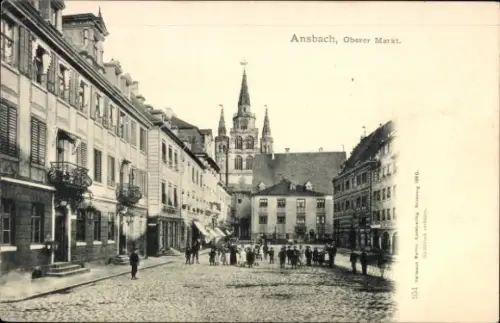 Ak Ansbach in Mittelfranken Bayern,  Oberer Markt,  Architektur, Menschenmenge, Straßenansicht