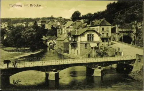 Ak Kyllburg in der Eifel, Kyllburg mit Brücke, Häuser am Fluss, Brücke über Wasser