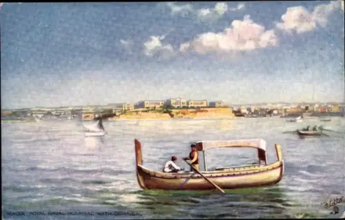 Künstler Ak Malta, Royal Naval Hospital with Dghaisa