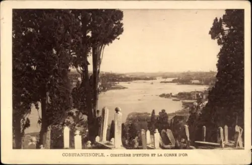 Ak Konstantinopel Istanbul Türkei, Eyoub-Friedhof und das Goldene Horn