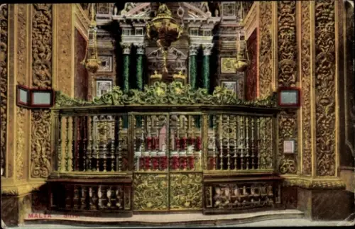 Ak Valletta Malta, Prächtige Kirchenarchitektur, Verzierungen, Gitter, r Stil