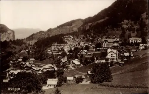 Ak Wengen Kanton Bern,  Berglandschaft, Häuser, Schweizer Architektur