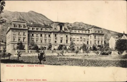 Ak Sion Sitten Kanton Wallis,  Le Collège l'Ecole Normale, Gebäude, Landschaft, Bäume