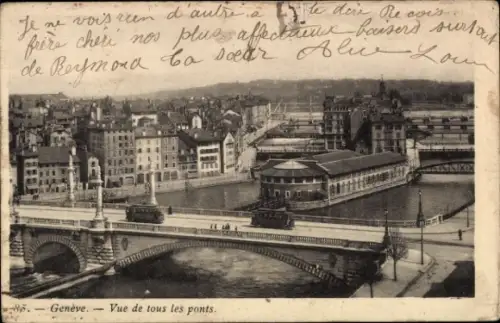 Ak Genève Genf Stadt, Plateau de Champel,  Stadtansicht, Brücke, Gebäude, Wasser