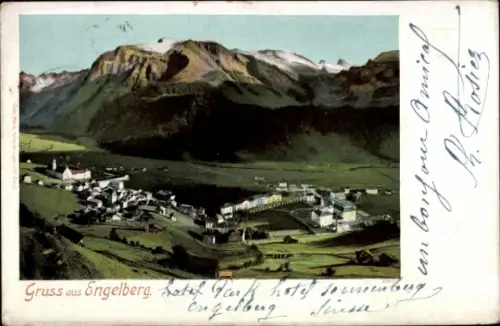 Ak Engelberg Kanton Obwalden Schweiz, Engelberg panorama, Parkhotel Sosenberg, Gruss aus Engelber