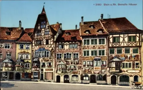 Ak Stein am Rhein Kanton Schaffhausen, Bemalte Häuser, Historische Architektur, Schweiz