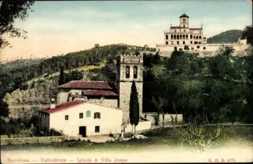 Ak Barcelona Katalonien, Vallvidrera, Iglesia y Villa Juana, Kirche, Glockenturm