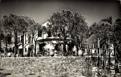 Ak Sant Feliu de Guíxols Katalonien, Hotel Alábriga, Costa Brava,  Bäume, Terrasse