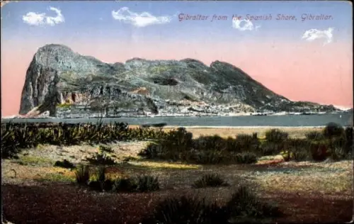 Ak Gibraltar, Gibraltar von der spanischen Küste, Felsen, Meer, Landschaft
