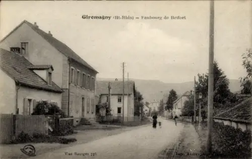 Ak Giromagny Schermenei Territoire de Belfort, Straße, Häuser, Menschen, Faubourg de Belfort, Sch