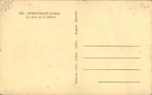 Ak Etroussat Allier, La Rue de la Poste