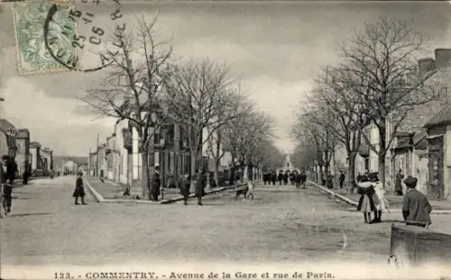 Ak Commentry Allier, Avenue de la Gare et rue de Paris