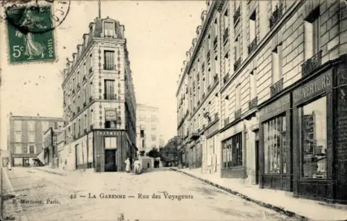 Ak La Garenne Colombes Hauts de Seine, Straße Rue des Voyageurs, Gebäude, Geschäfte, Poststempel