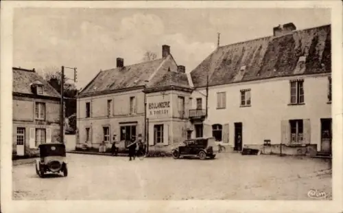 Ak Villedieu le Château Loir et Cher, Place de l'Église, Boulangerie A. Tortay