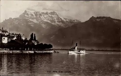 Ak Territet Kanton Waadt, Schweiz, Lac Léman mit Bergkette Dents-du-Midi im Hintergrund
