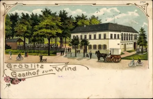 Litho Gröblitz Seelitz in Sachsen, Gasthof zum Wind
