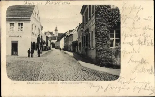 Ak Pretzsch Bad Schmiedeberg an der Elbe, Elbstraße mit Schloss, Mädchenwaisenhaus