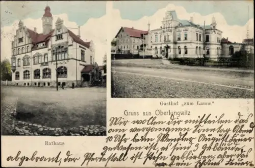 Ak Oberlungwitz in Sachsen, Rathaus, Gasthof zum Lamm