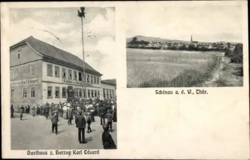 Ak Schönau vor dem Walde Leinatal Thüringen, Gasthaus zum Herzog Karl Eduard