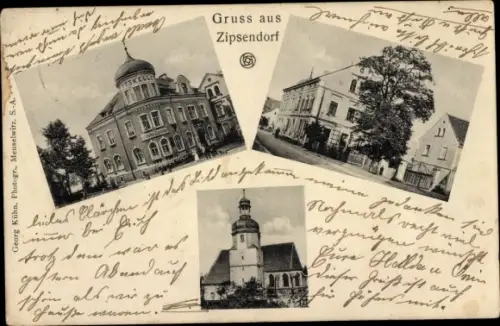 Ak Zipsendorf Meuselwitz in Thüringen, Kirche, Ratskeller, Teilansicht