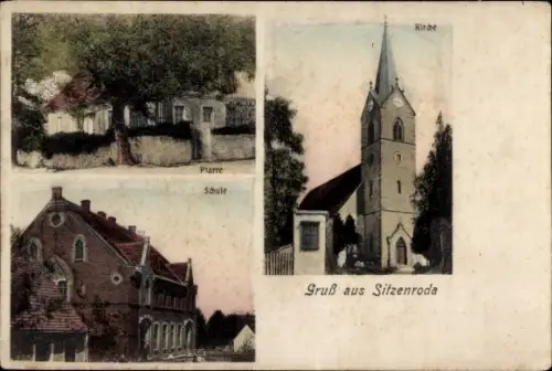 Ak Sitzenroda Schildau in Sachsen, Kirche, Schule, Pfarre