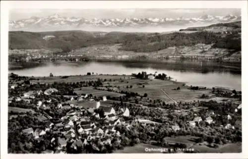 Ak Oehningen Öhningen am Untersee Baden, Blick auf Untersee, Alpen im Hintergrund, ruhige Wasserf