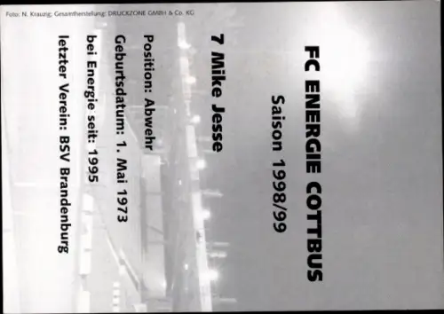 Autogrammkarte Fußballer Mike Jesse, Energie Cottbus, Autogramm