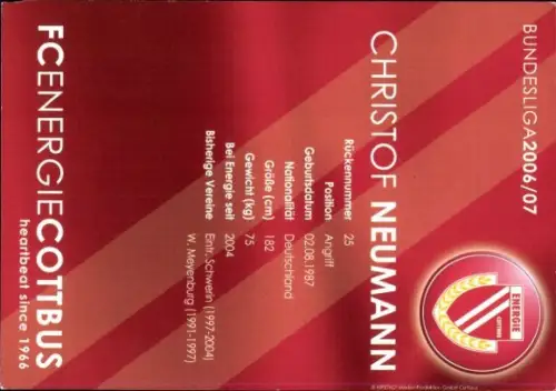 Autogrammkarte Fußballer Christof Neumann, Energie Cottbus, Autogramm