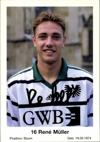 Autogrammkarte Fußballer René Müller, Preußen Münster, Autogramm