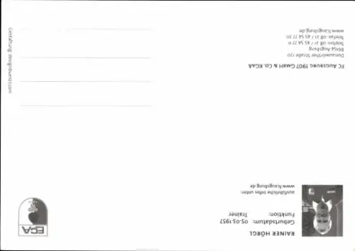 Autogrammkarte Trainer Rainer Hörgl, FC Augsburg, Autogramm