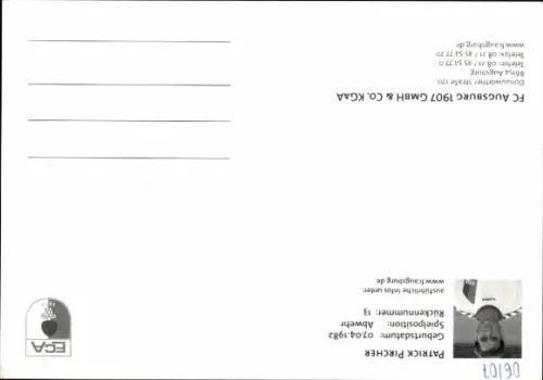 Autogrammkarte Fußballer Patrick Pircher, FC Augsburg, Autogramm