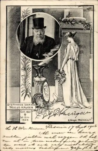 Künstler Ak Steger, R., Präsident Kruger, Trauerkarte zum Tod 1904