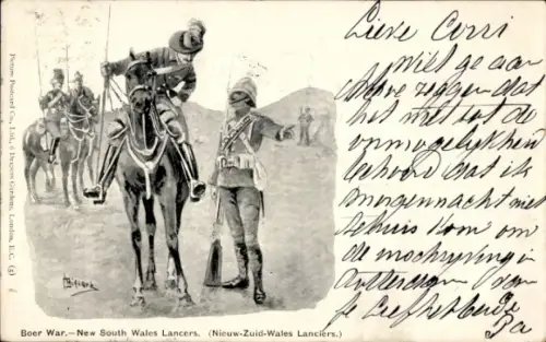 Künstler Ak Südafrika, Burenkrieg, New South Wales Lancers, Australische Soldaten