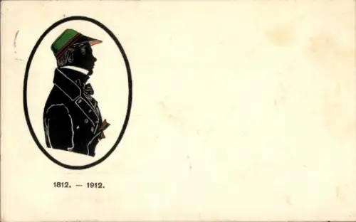 Studentika Ak Berlin, Scherenschnitt eines Corpsstudenten, 1812-1912, Mütze in Corpsfarben