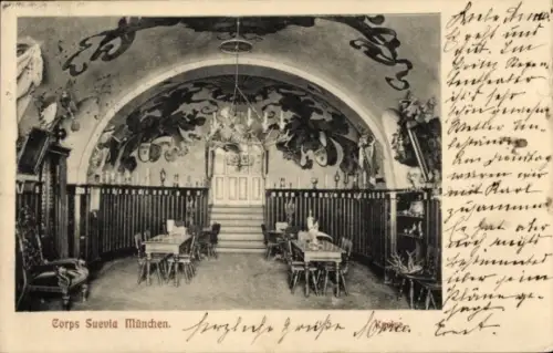 Ak München, Corps Suevia München, Inneres der Kneipe