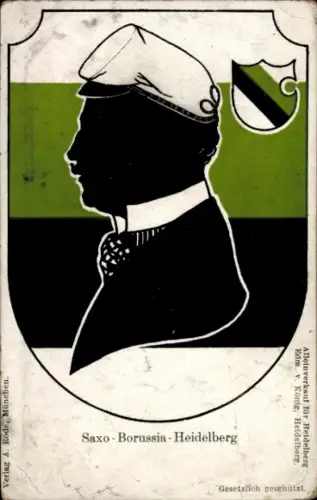 Studentika Ak Heidelberg, Corps Saxo Borussia, Scherenschnitt eines Studenten, Wappen