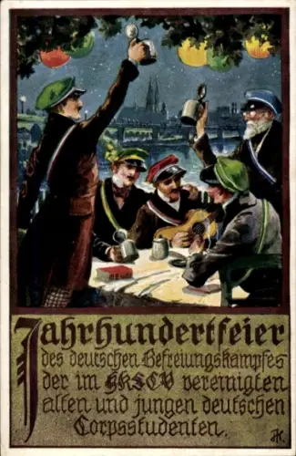 Studentika Ak Regensburg, Jahrhundertfeier des Befreiungskampfes, alte u. junge dt. Corpsstudenten