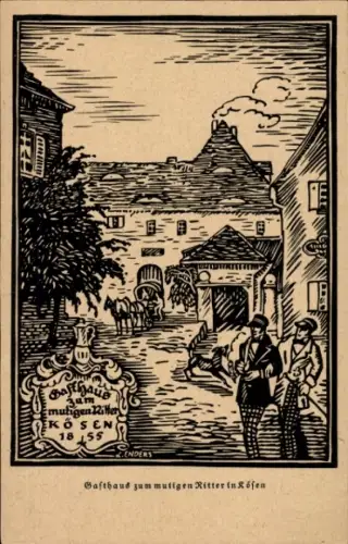 Studentika Künstler Ak Enders, L., Bad Kösen Naumburg a.d. Saale, Gasthaus zum mutigen Ritter 1855