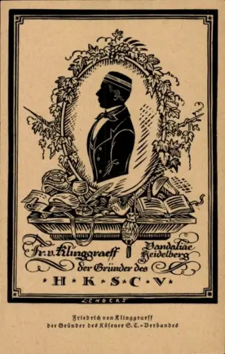 Scherenschnitt Studentika Ak Friedrich von Klinggraeff, Gründer des HKSCV, Deutsche Corpszeitung