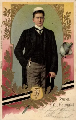 Studentika Litho Eitel Friedrich Prinz von Preußen, Portrait als Student