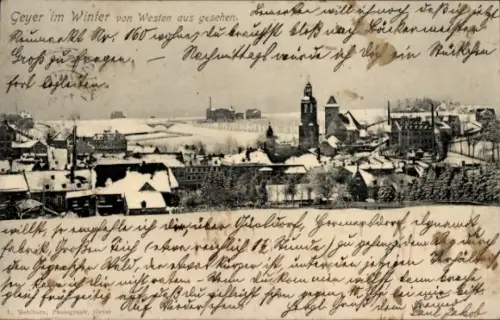 Ak Geyer im Erzgebirge Sachsen, Panorama im Winter