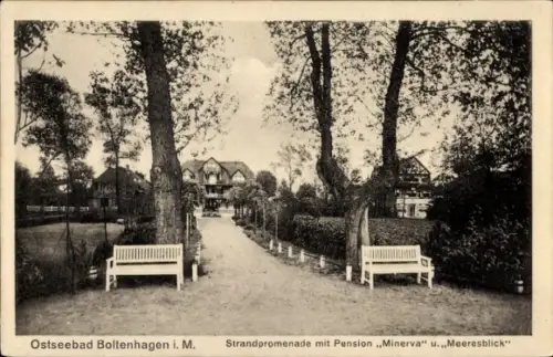 Ak Ostseebad Boltenhagen, Strandpromenade mit Pension Minerva und Meeresblick