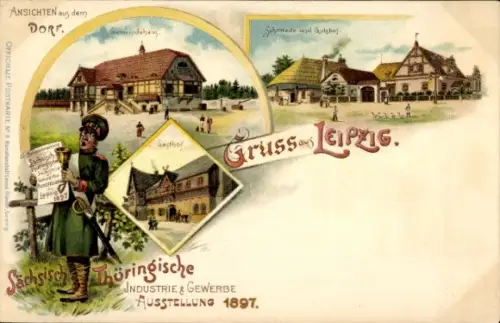 Litho Leipzig in Sachsen, Sächs. Thür. Industrie- und Gewerbeausstellung 1897, Gemeindehaus