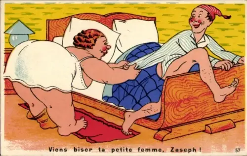 Ak Komm und küss deine kleine Frau, Zaseph, Humor