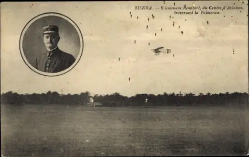 CPA Biskra, Lieutenant Reimbert, du Centre d'Aviation, traversant la Palmeraie